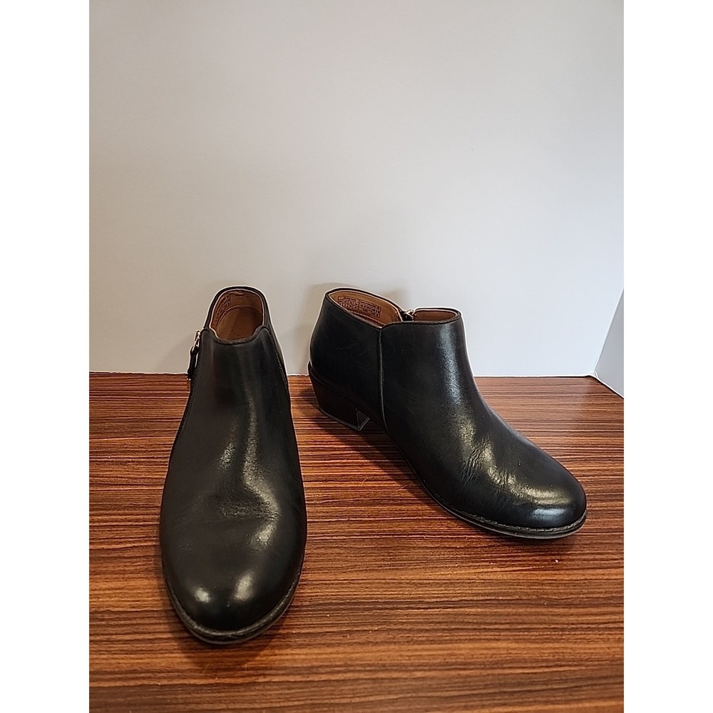 Vionic Jolene Leather Black Ankle Boots US 8 EU 38 UK 6